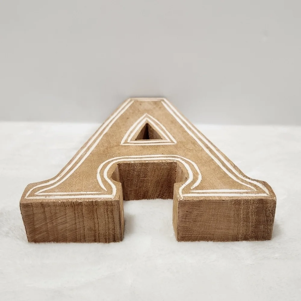 Wooden Block Letter Monogram Initial Rustic Etched Home Decor